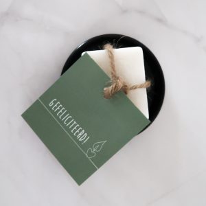 Gefeliciteerd ~ Amberblokje Fresh Cotton zwart